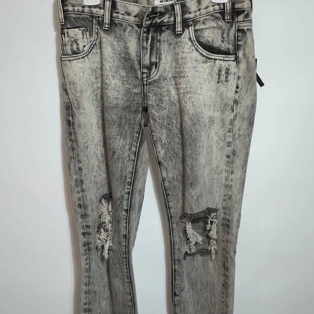 One X One Teaspoon Womens Black Bleached Cotton Skinny Leg Jeans Sz 28 With Tag